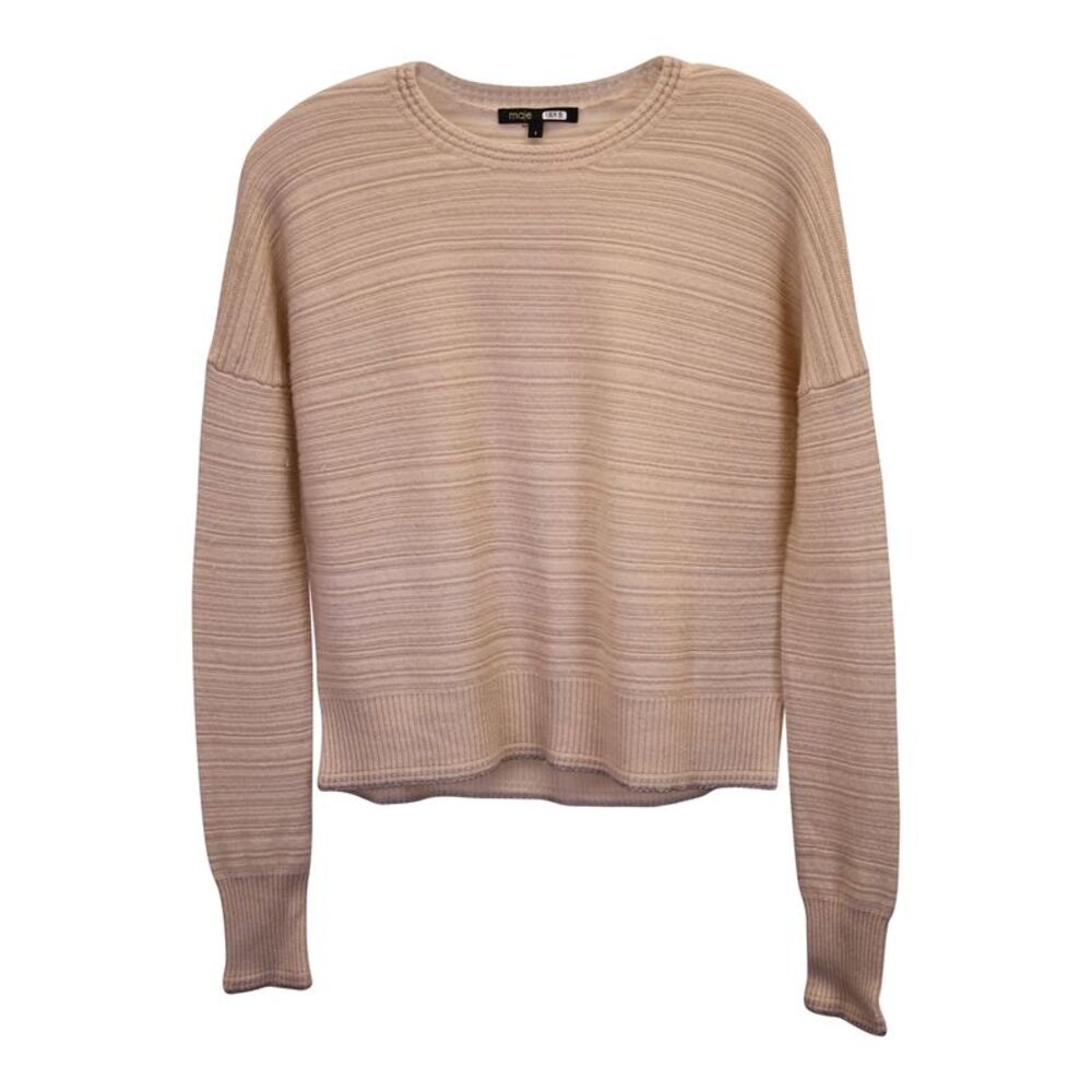 Maje Rib-Knit Sweater in Pink Wool